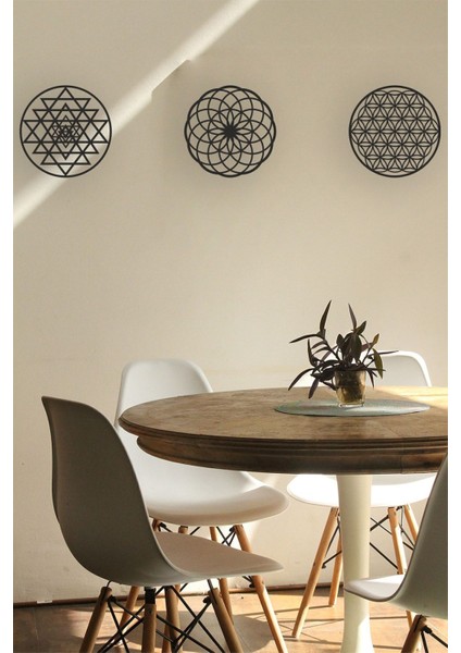 Tekno Trust Yaşam Çiçeği Sri Yantra 3'lü Mdf Duvar Dekorasyon Lazer Kesim Her Biri 30X30 cm modelleri