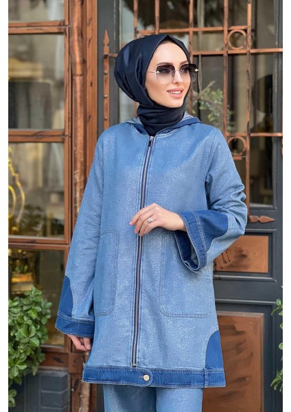 Kapşonlu Denim Kap 45MK11352 Denim modelleri