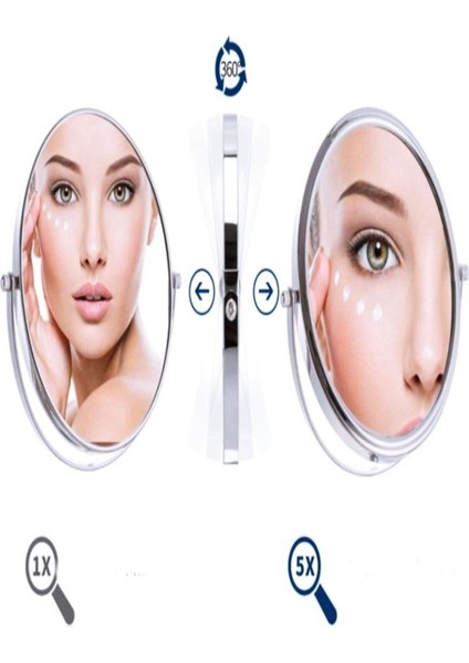 Tekno Trust 2 Adet Masa Üstü Mini Makyaj & Bakım Aynası 360° Dönebilen Çift Taraflı Büyüteçli Makyaj Aynası 15X