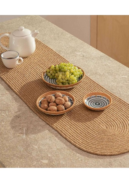 Cesta Amerikan Servis El Yapımı Pamuklu Natural Jüt Örme Düz Runner 37X136CM 9029