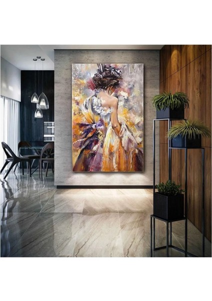 Sırtı Dönük Elbiseli Kadın Renkli Art Geyşa Woman Kanvas Tablo AR030219