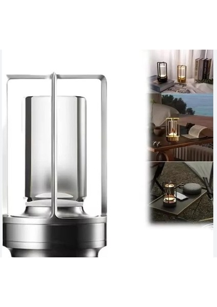 Cata Masa Lambası 3 Renk Şarjlı Dimmerli 17.5X9MM Füme (Vegas) Komidin Lambası, Yatak Odası Için Akülü Masa Lambası LED (Sılver)