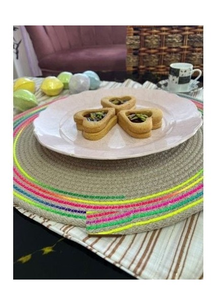 Neon Renkli Şeritli Jüt Örme Amerikan Servis