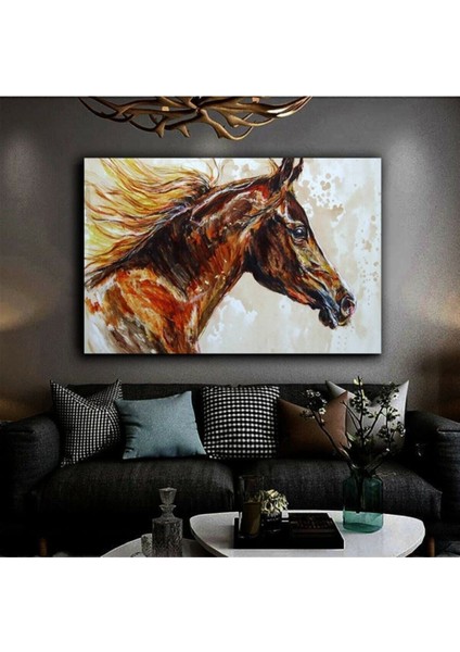 Harika Bir Ev Soyut At Tablosu Yağlı Boya Görünümlü Dekoratif Kanvas Tablo Model Y3