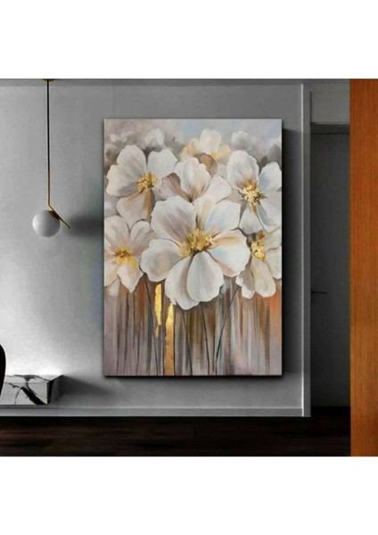 Harika Bir Ev Resimli Tablo Yağlı Boya Görünümlü Şık Çiçek Modelli Kanvas Tablo Model E3