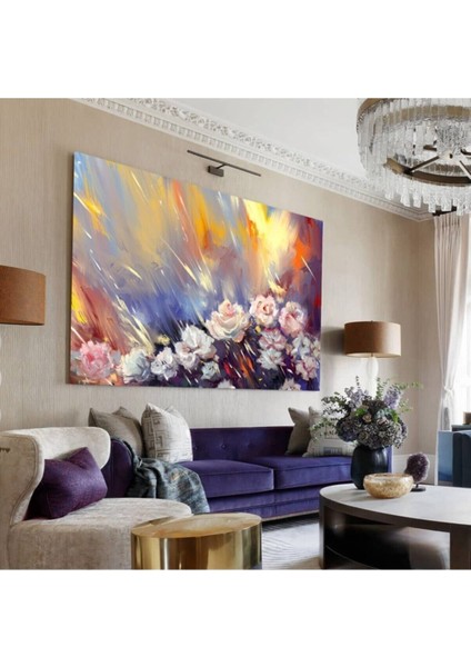 Harika Bir Ev Resimli Tablo Yağlı Boya Görünümlü Şık Çiçek Modelli Kanvas Tablo Model E15