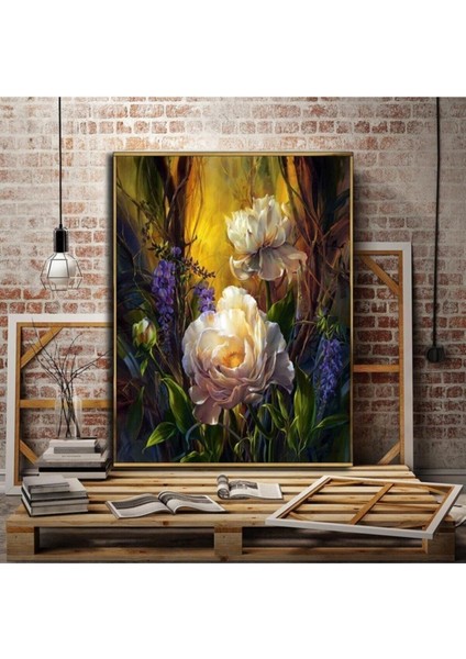 Harika Bir Ev Resimli Tablo Yağlı Boya Görünümlü Şık Çiçek Modelli Kanvas Tablo