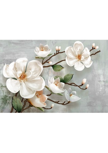 Harika Bir Ev Yağlı Boya Efektli Büyük Çiçek Tablosu Gri-Yeşil|kanvas Tablo fiyatları