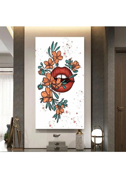 Dev Boyut Bohem Çiçekler ve Dudak Kanvas Tablo
