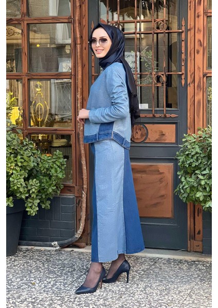 Naki & Mascara Kot Detaylı Parıltılı Bluz 45MK21322 Denim fiyatları