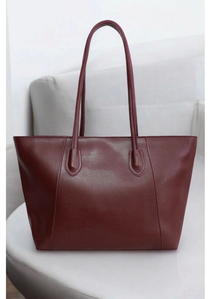 Monalisa Bordo Retro Shopper Kadın Büyük Boy Omuz Çantası