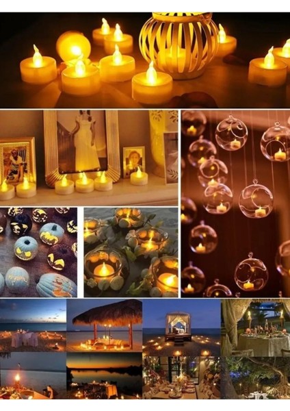 Ledli Mum Tealight Işıklı Dumansız Alevli Sarı LED Mum Pilli 3 Adet Pil Dahil
