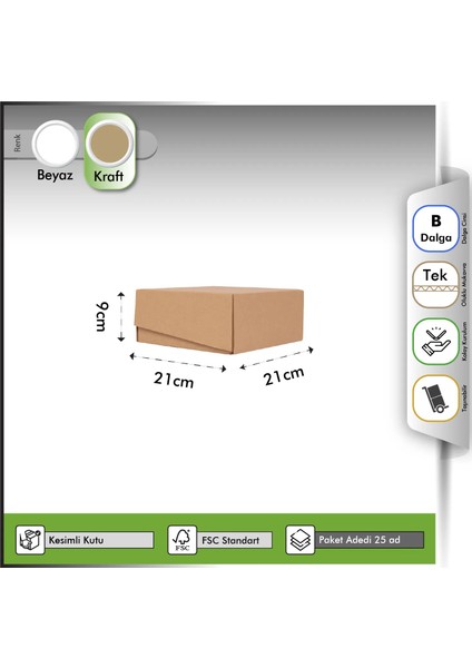 E-Ticaret Kutusu Kraft 21X21X9 cm -25 Adet modelleri