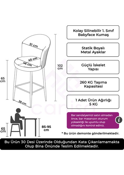 Concept Alte Serisi Mutfak Bar Sandalyesi Babyface Kumaş Siyah Metal Ayak 6 Adet Sandalye