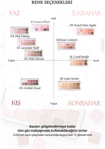 Hafif Dokulu Yoğun Renklere Sahip Göz Farı Paleti CLIO Pro Eye Palette Air (04 Pink Pairing)