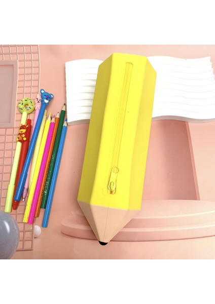 Çocuklar Için Silikon Kalem Çantası Üç Boyutlu Yuvarlak Silikon Kalem Tutucu Kozmetik Saklama Fermuarlı Çanta Silikon Kırtasiye Çantası (Yurt Dışından)