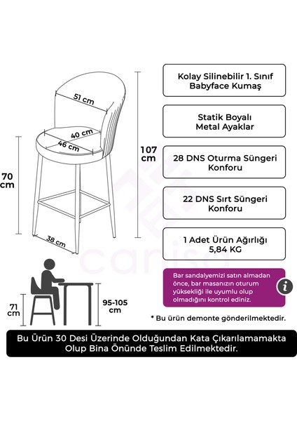 Concept Fora Serisi Ada Mutfak Sandalyesi Babyface Kumaş Bar Sandalyesi Siyah Metal Ayak