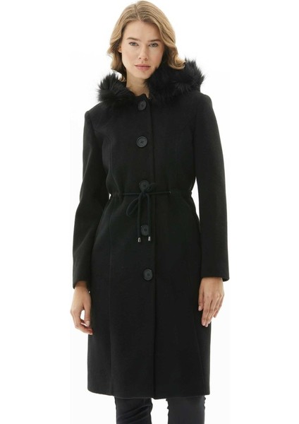 Beli Büzgülü Kapüşonu Kürklü Kaban fiyatları