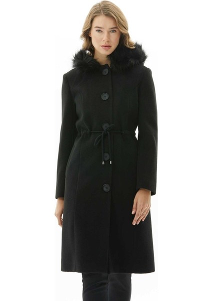 Beli Büzgülü Kapüşonu Kürklü Kaban modelleri