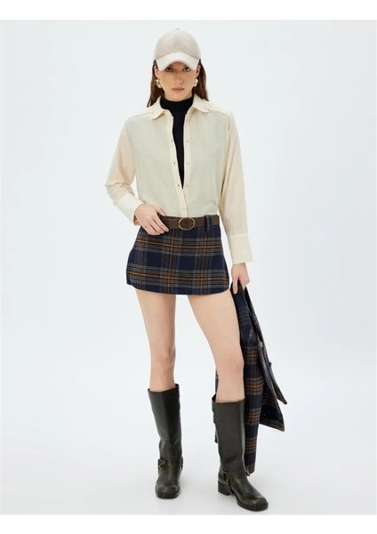 5WAK60094EW 002 Ekru Kadın Dokuma Uzun Kollu Gomlek