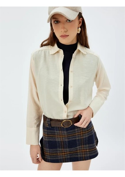 5WAK60094EW 002 Ekru Kadın Dokuma Uzun Kollu Gomlek fiyatları
