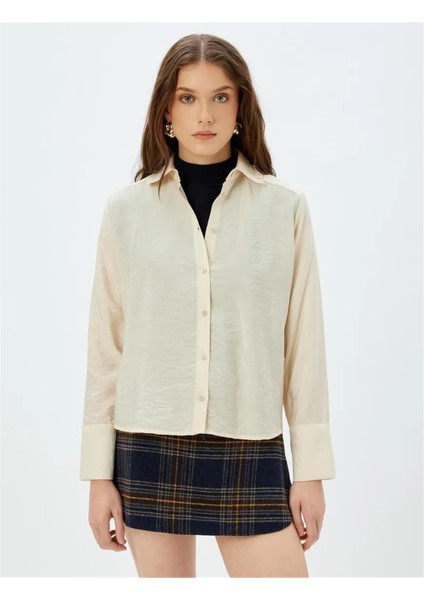 5WAK60094EW 002 Ekru Kadın Dokuma Uzun Kollu Gomlek modelleri