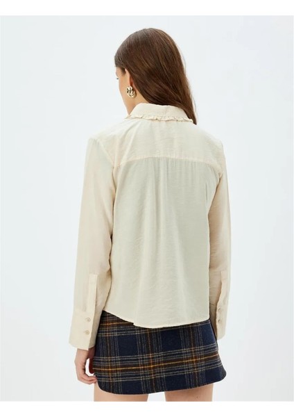 5WAK60094EW 002 Ekru Kadın Dokuma Uzun Kollu Gomlek fırsatları