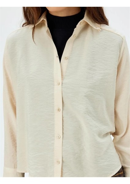 5WAK60094EW 002 Ekru Kadın Dokuma Uzun Kollu Gomlek indirimleri