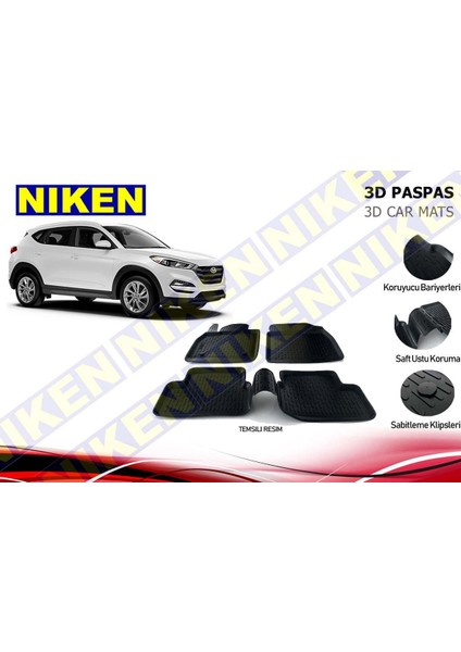 3D ARAÇ PASPASI (SİYAH) (4 PARÇA) HYUNDAI TUCSON 2015  ( SABİTLEME KLİPSSİZ )