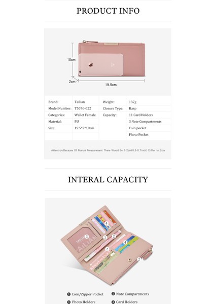 KADIN Kore Versiyonu Uzun Çoklu Kartlıklı Fermuarlı Cüzdan (Yurt Dışından) fırsatları