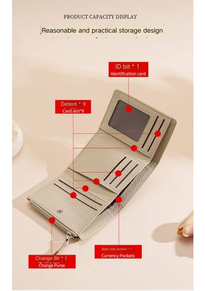 DERI Kadın Kartlıklı Katlanır Fermuarlı Cüzdan (Yurt Dışından)