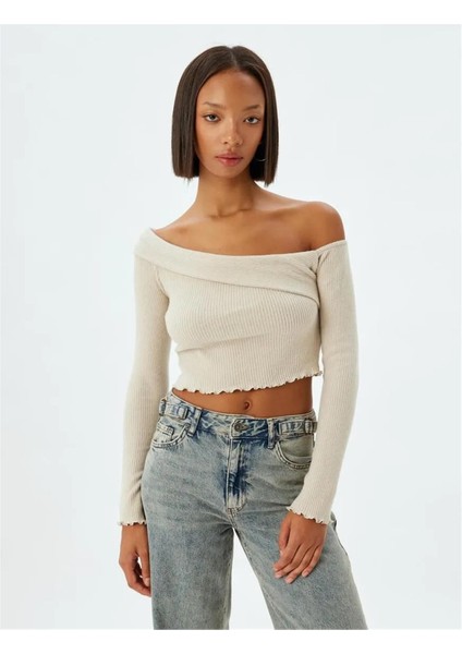 5WAL10722IK 057 Bej Genc Kız Jersey Kazak modelleri