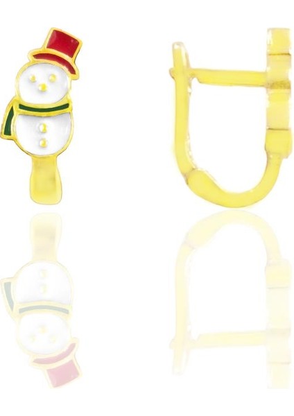 Gümüş Altın Yaldızlı Mineli Kardan Adam Küpe SGTL12654GOLD