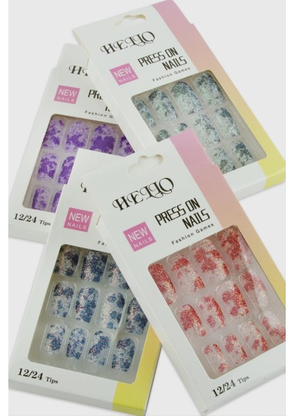 Simli Renkli Takma Tırnak