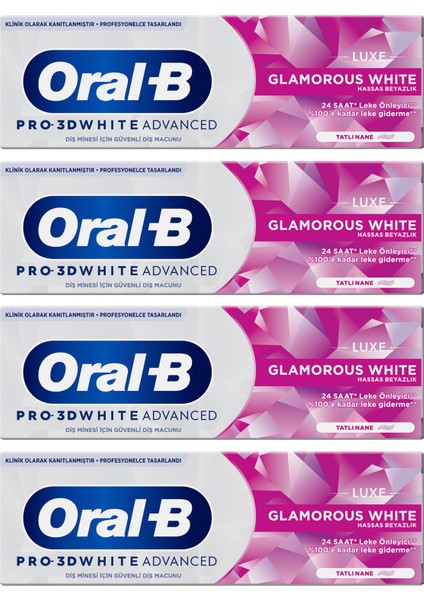 Oral-B pro 3D White Advanced Luxe Glamorous White Diş Macunu 75 ml x 4