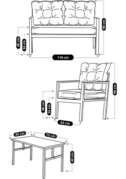 Linda 2+1+1 Metal Sehpalı Bahçe Takımı, Şık Balkon Takımı Dayanıklı Iç ve Dış Mekan Kullanımı Için Modern Cafe Mobilyası, Konforlu Balkon Koltuk Takımı ,su Geçirmez Minderler Uzun Ömürlü Metal Iskelet