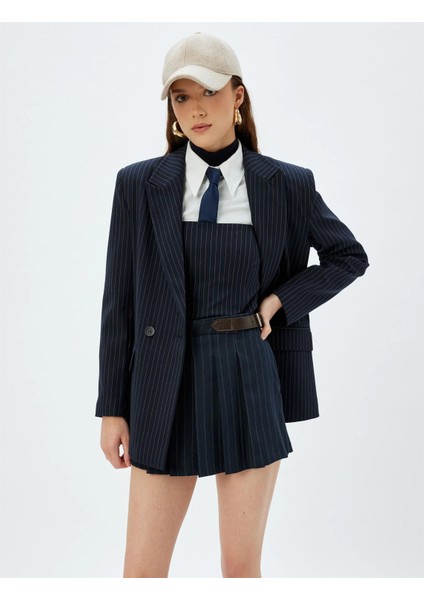 5WAK70058EW 7s0 Lacıvert Cızgılı Kadın Dokuma Etek