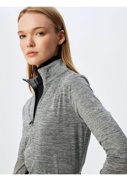 5WAK10029NK Grm Grı Melanj Kadın Elastan Outdoor Sweatshırt