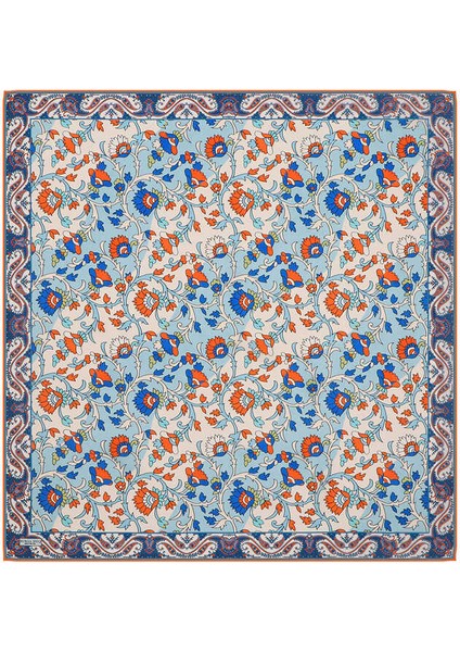 Buz Mavi Şal Desen Vual Ipek Eşarp