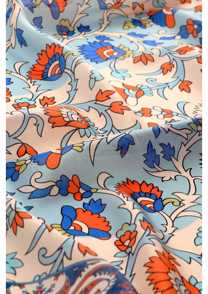 Buz Mavi Şal Desen Vual Ipek Eşarp fiyatları