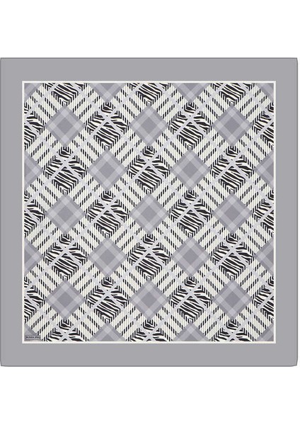 Gri Karo Desen Twill Ipek Eşarp