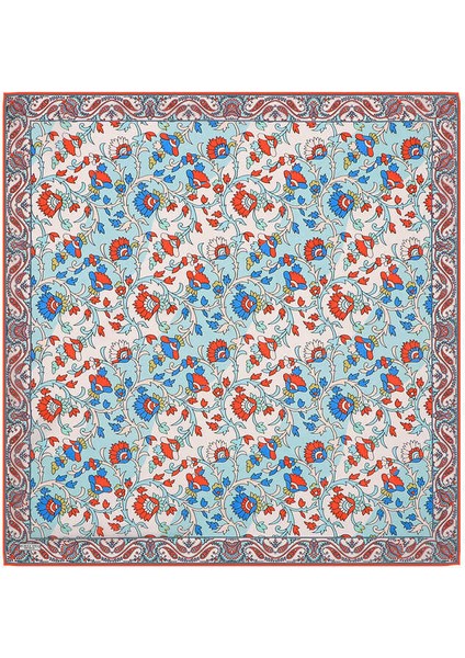 Turkuaz Şal Desen Vual Ipek Eşarp