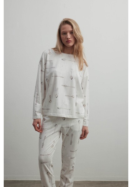 Kadın Pamuklu Uzun Kollu Pijama Üstü
