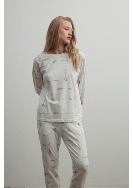 Kadın Pamuklu Uzun Kollu Pijama Üstü