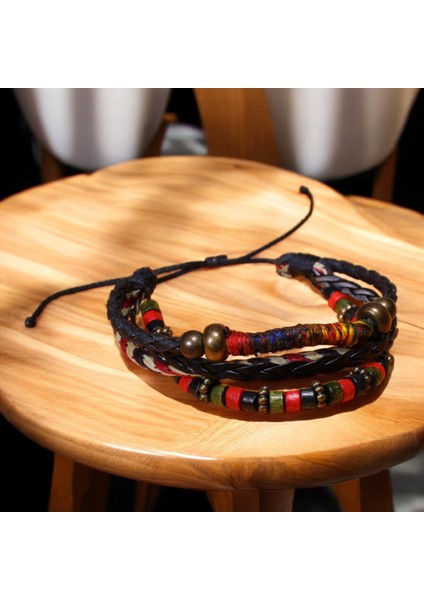 Ebruli Ip Sargılı Detaylı Ayarlanabilir Bileklik – Kırmızı Ahşap Boncuklar ile Doğal Tasarım modelleri