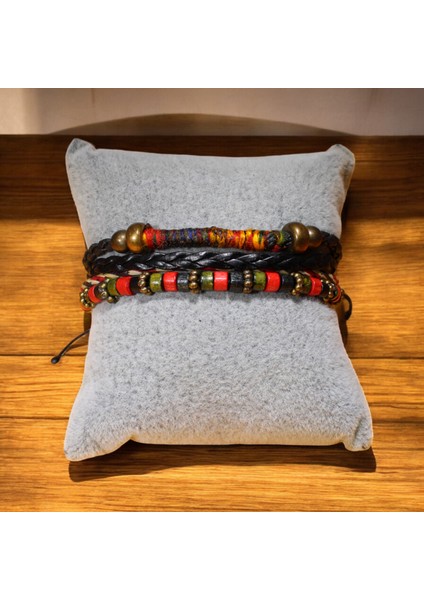 Ebruli Ip Sargılı Detaylı Ayarlanabilir Bileklik – Kırmızı Ahşap Boncuklar ile Doğal Tasarım fırsatları