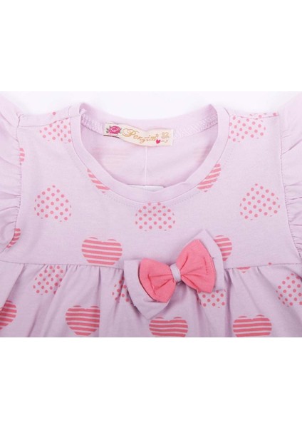 Kız Çocuk Lila Pembe Kalpli 2'li Takım - 1011101