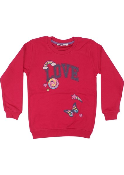 Kız Çocuk Fuşya Love Gülücük Baskılı Tek Üst Sweat - 1014842