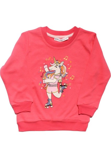 Kız Çocuk Müzikli Unicorn Baskılı Tek Üst Sweat - 1012817
