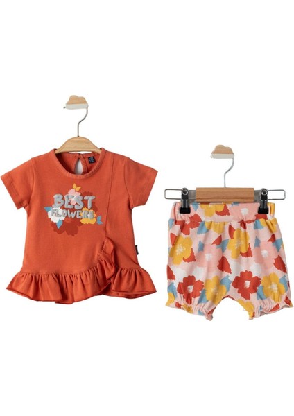 Kız Bebek Kiremit Best Flowers Baskılı Renkli Şortlu 2'li Takım - 1014297
